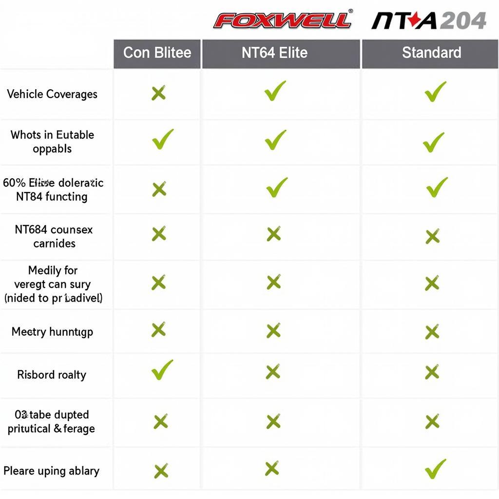 Comparing Foxwell NT624 Models Chart