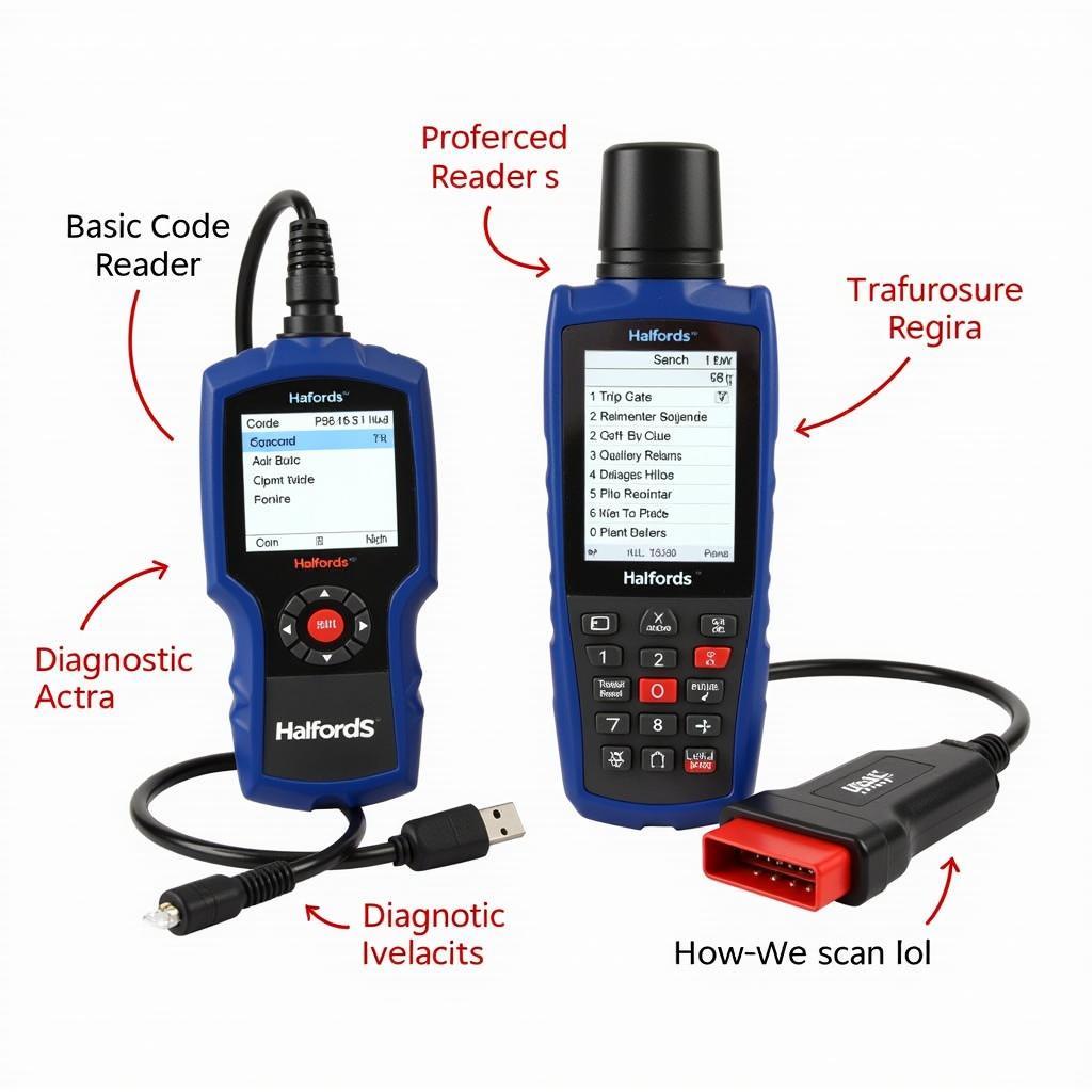 Various Halfords Diagnostic Tools on Display