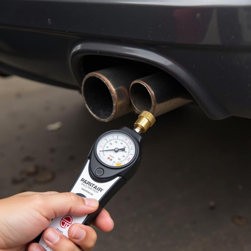 Mechanic Using an Exhaust Back Pressure Tester