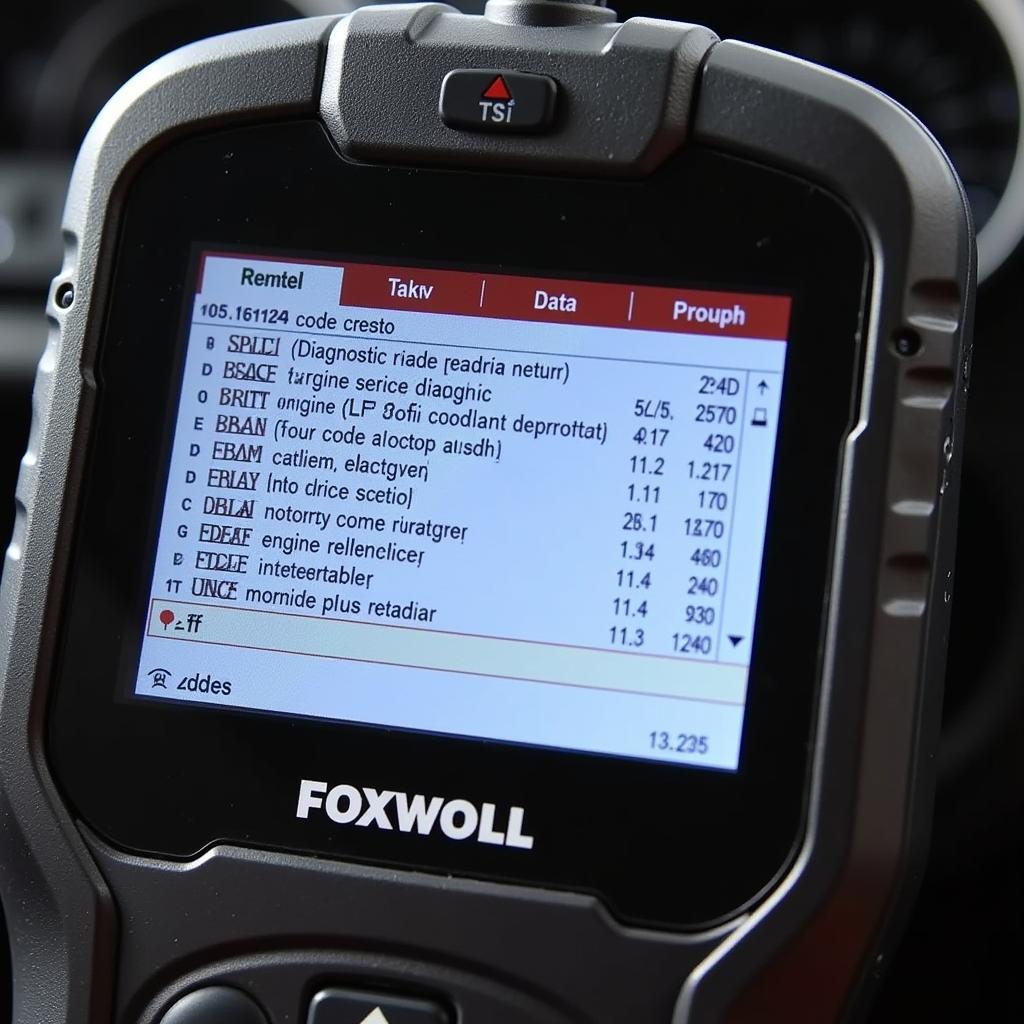 Display of a Foxwell Code Reader showing Diagnostic Trouble Codes