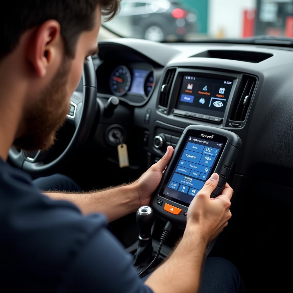 Mechanic Using a Foxwell Diagnostic Tool