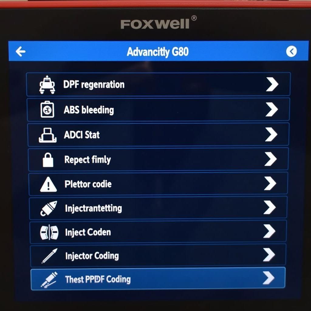 Foxwell G80 Advanced Functions Menu