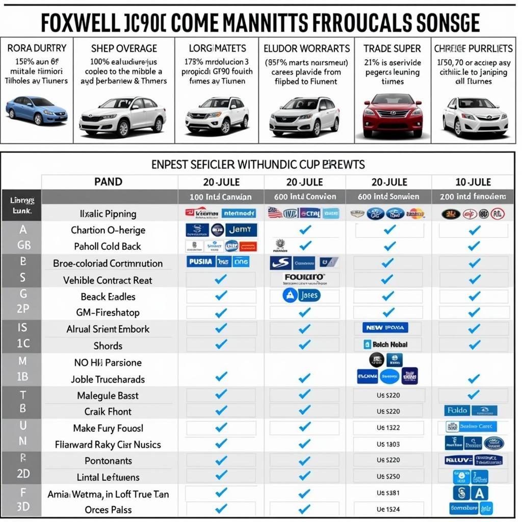 Foxwell GT90 Vehicle Compatibility Chart