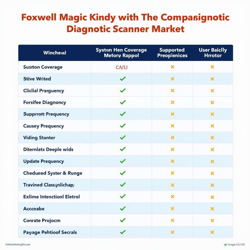 Comparison chart highlighting the key features and specifications of the Foxwell Magic Kindy against its competitors.