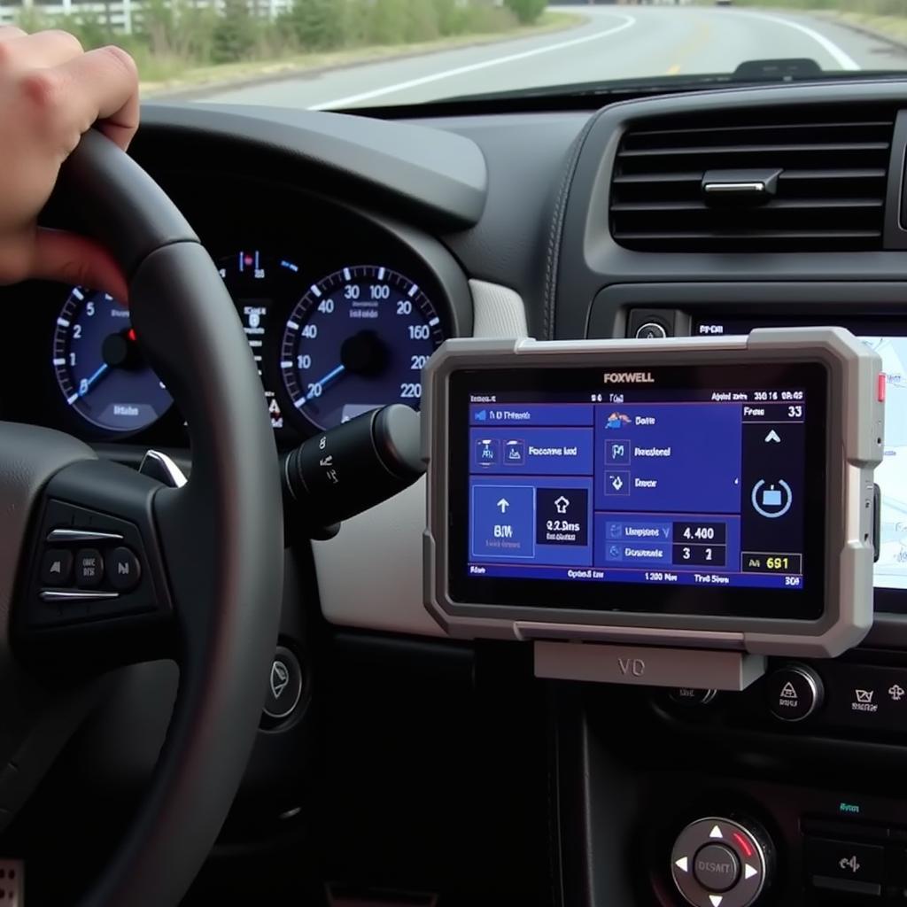 Foxwell NT 630 Displayed on Car Dashboard