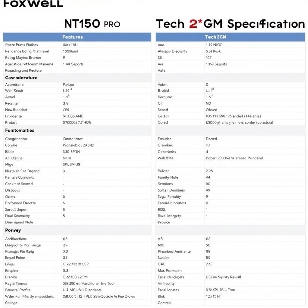 Foxwell NT510 Pro and Tech 2 GM Comparison Chart