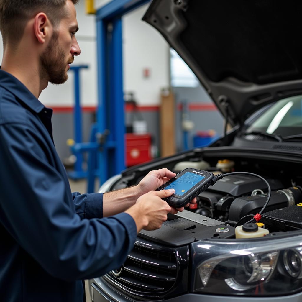 Mechanic Using Foxwell NT630 to Diagnose a Car Problem