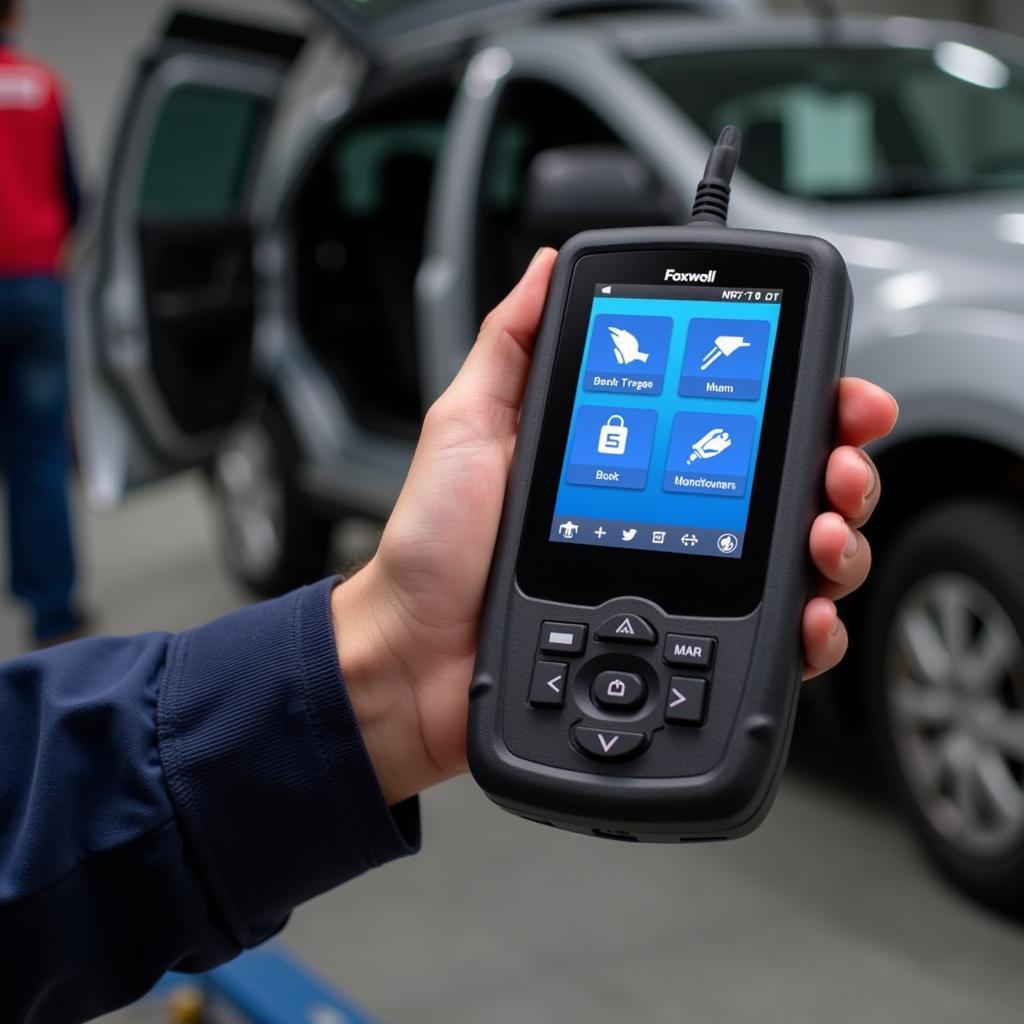 Mechanic Holding the Foxwell NT710 Scanner