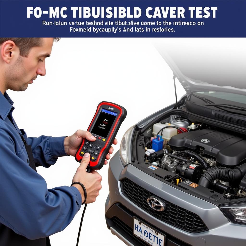 A Foxwell scan tool connected to a car's OBD-II port, testing the EGR valve via bi-directional control.