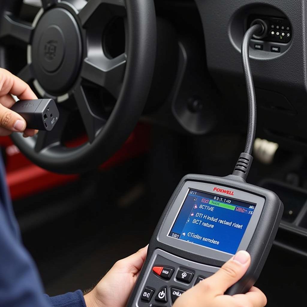 Foxwell Scanner Performing Vehicle Diagnostics