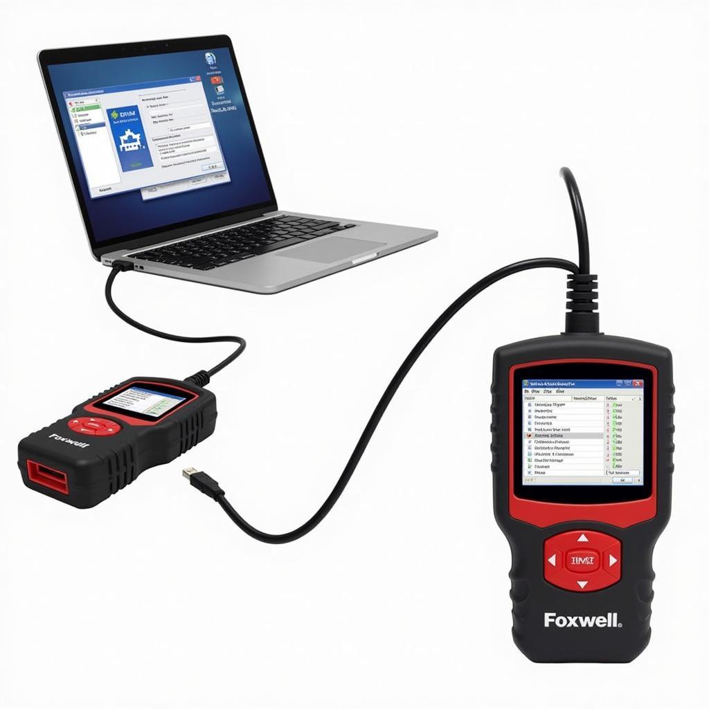 Updating the Foxwell diagnostic tool software via a computer.