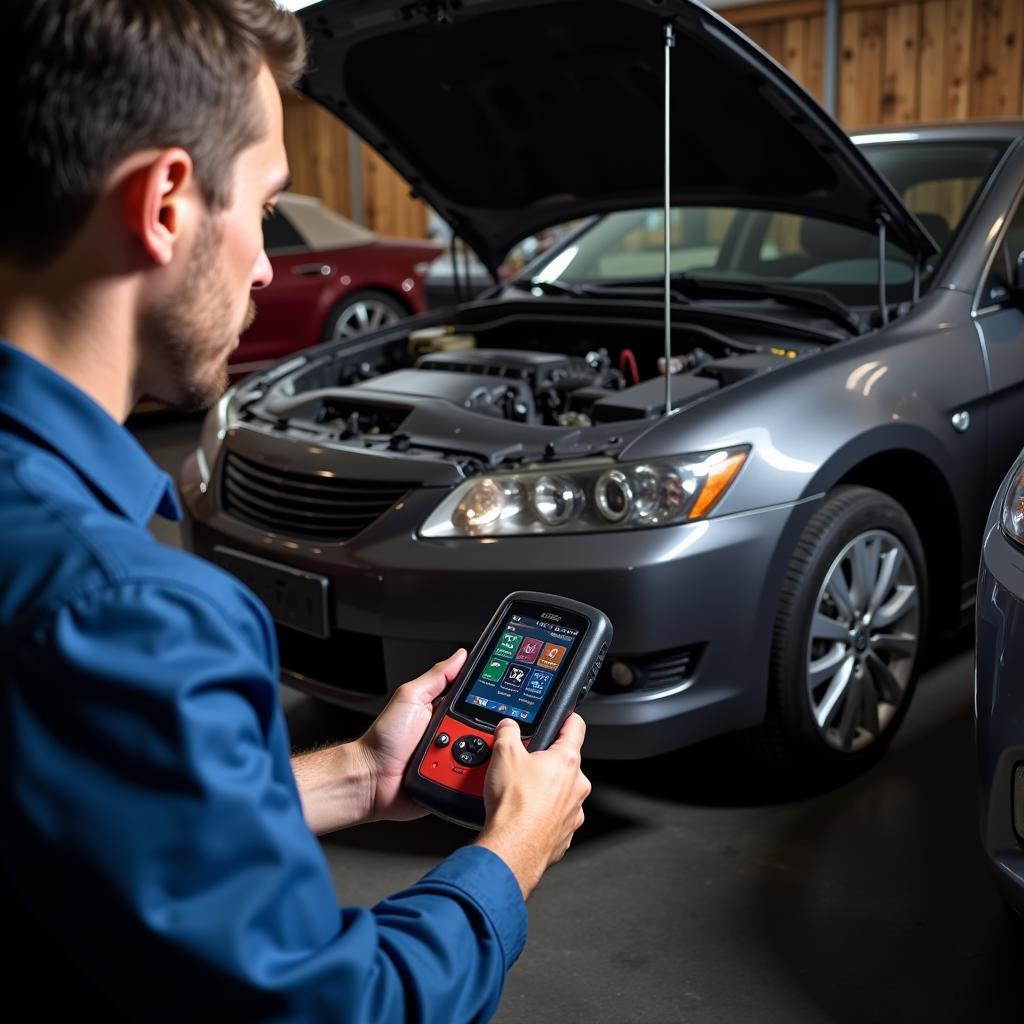 Home Mechanic Using Scan Tool - Diagnosing Car Problem in Garage