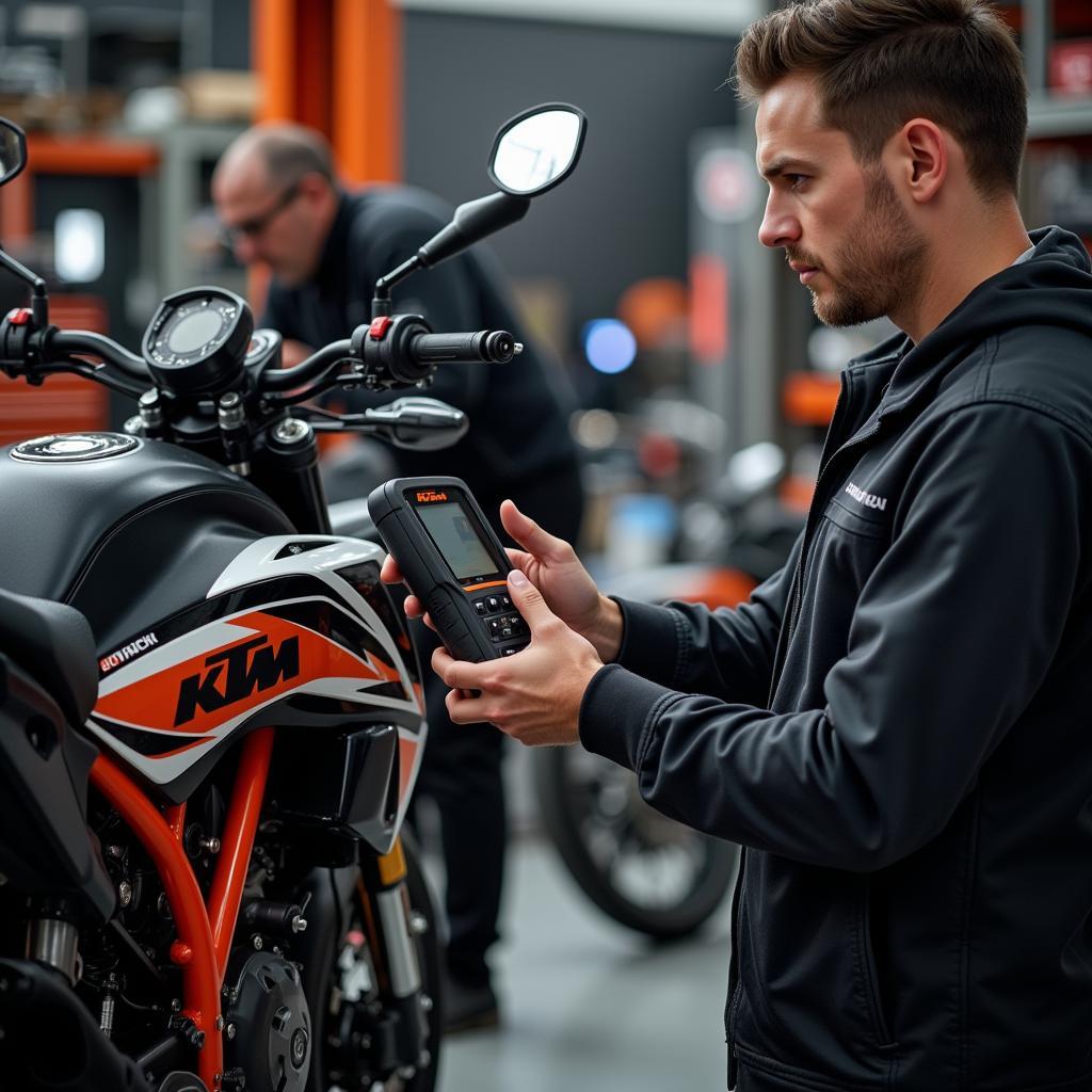 KTM Motorcycle Diagnostics in Progress