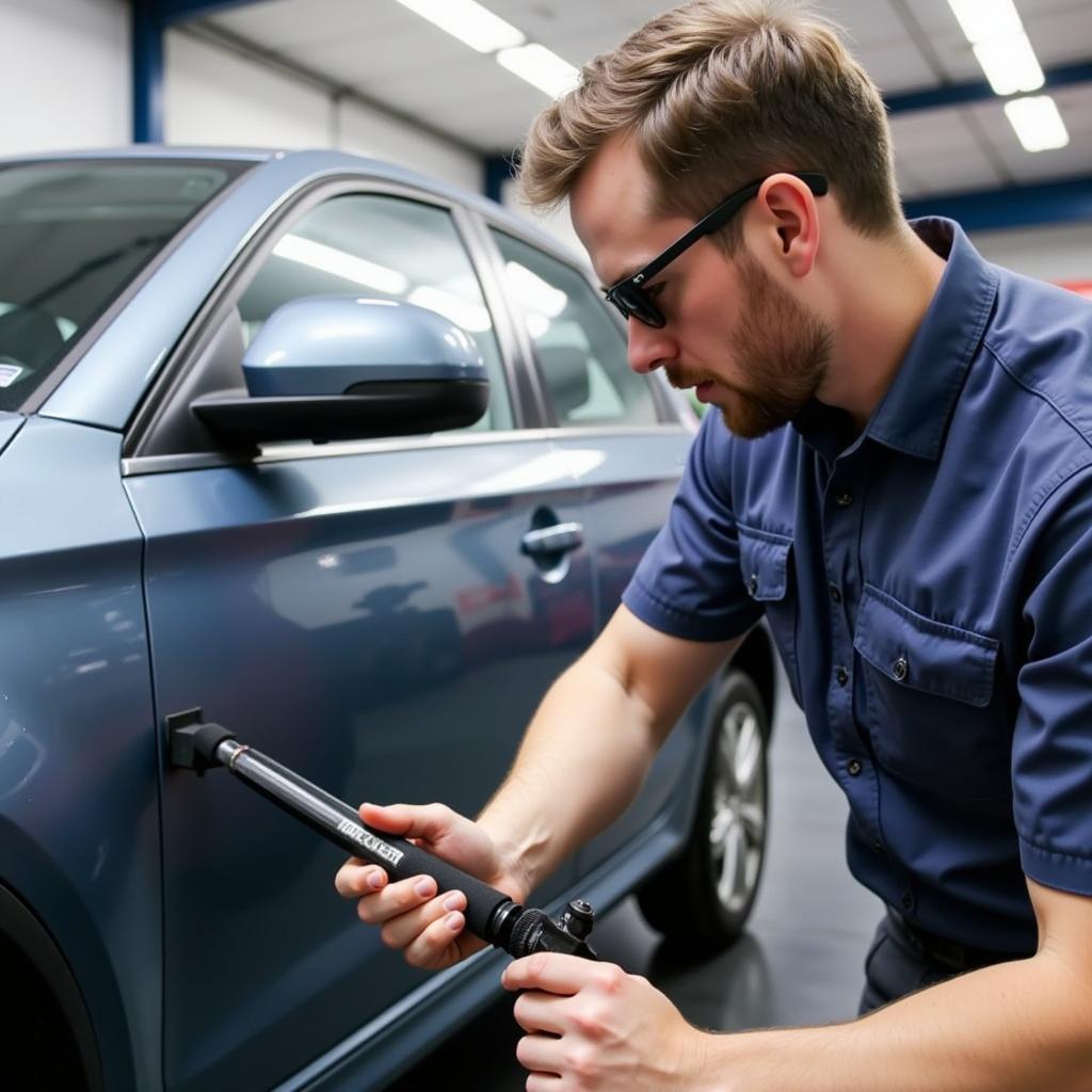 Mechanic Checking Car Antenna Connection