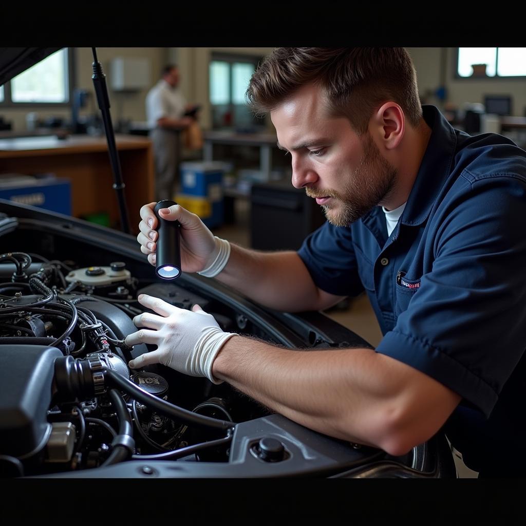 Mechanic inspecting a car engine