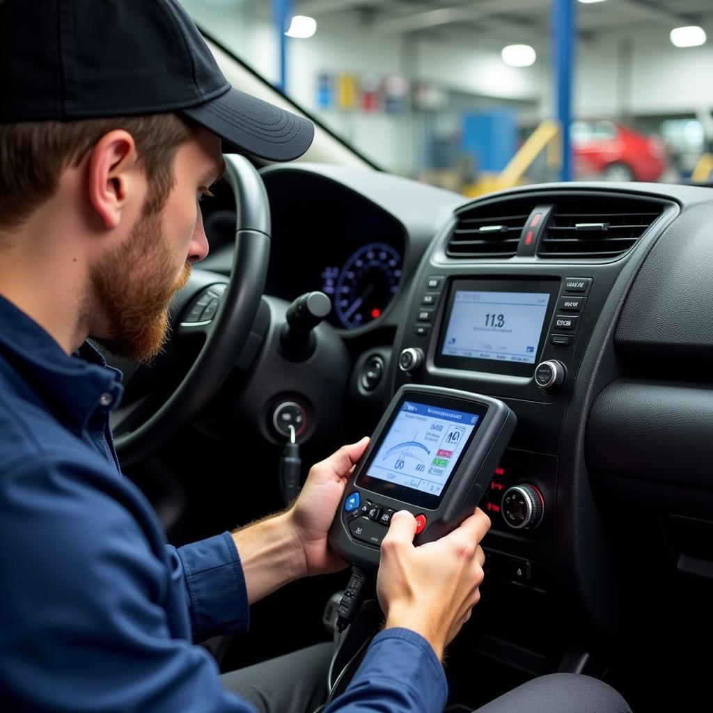 Mechanic Diagnosing Car HVAC System