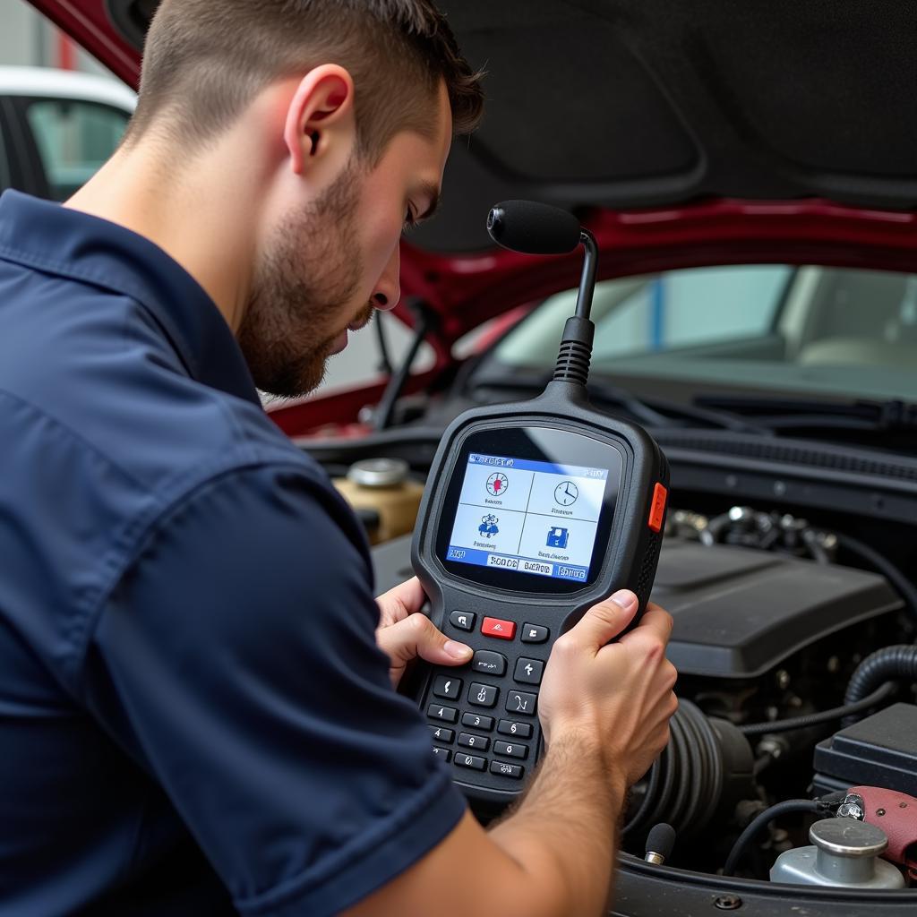 Mechanic Selecting a G Scan Diagnostic Tool