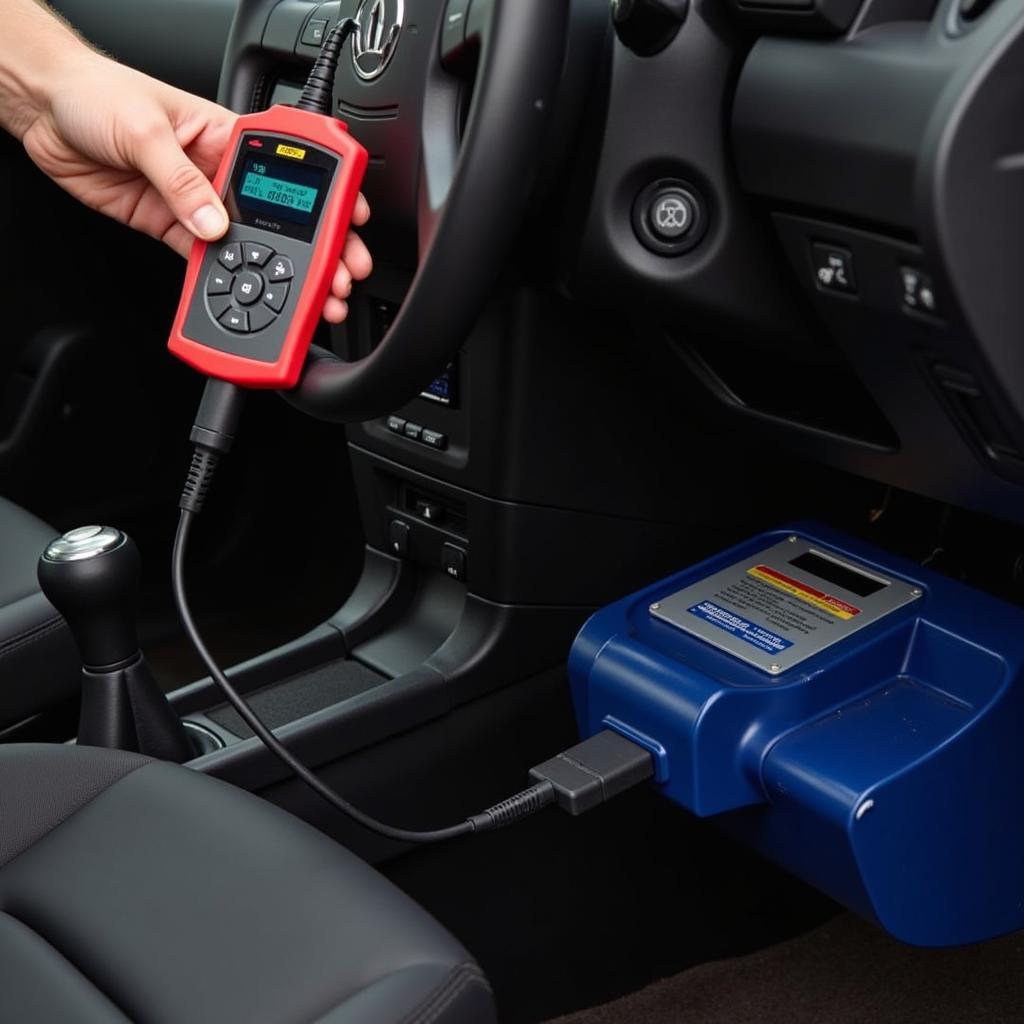 Mechanic Connecting Diagnostic Tool to Car