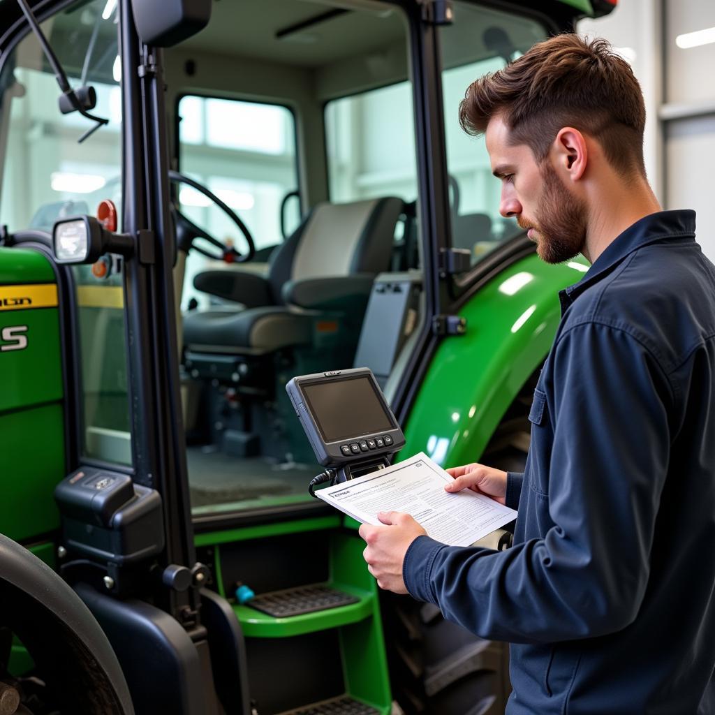 Mechanic Diagnosing LS Tractor