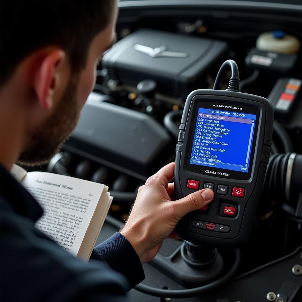 Mechanic Interpreting DTCs on Chrysler Diagnostic Tool