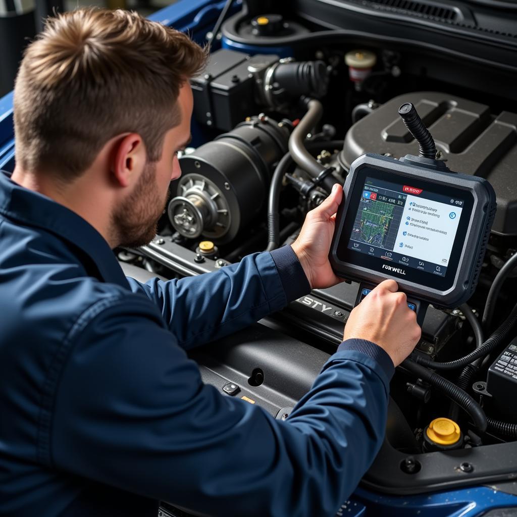 Mechanic Troubleshooting Transmission with Foxwell Scanner