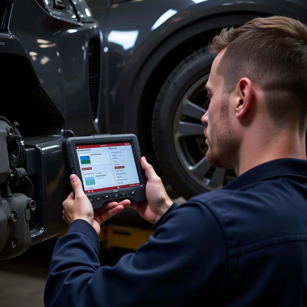 Mechanic Using 996 Scan Tool for Diagnostics