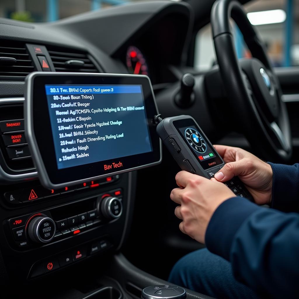 Mechanic Using Bav Tech Scan Tool to Read Fault Codes