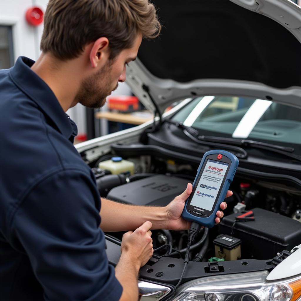 Mechanic using a bidirectional scan tool in a repair shop