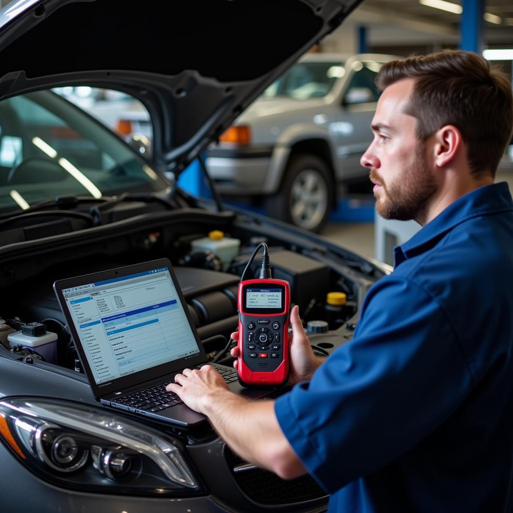 Mechanic Using Car Scanner on PC