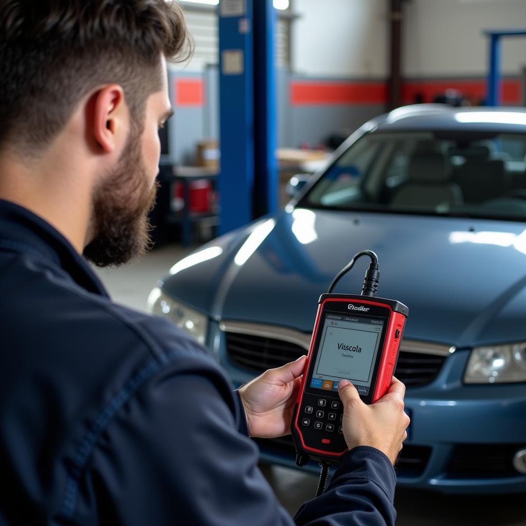 Mechanic Using Creader Car Scanner