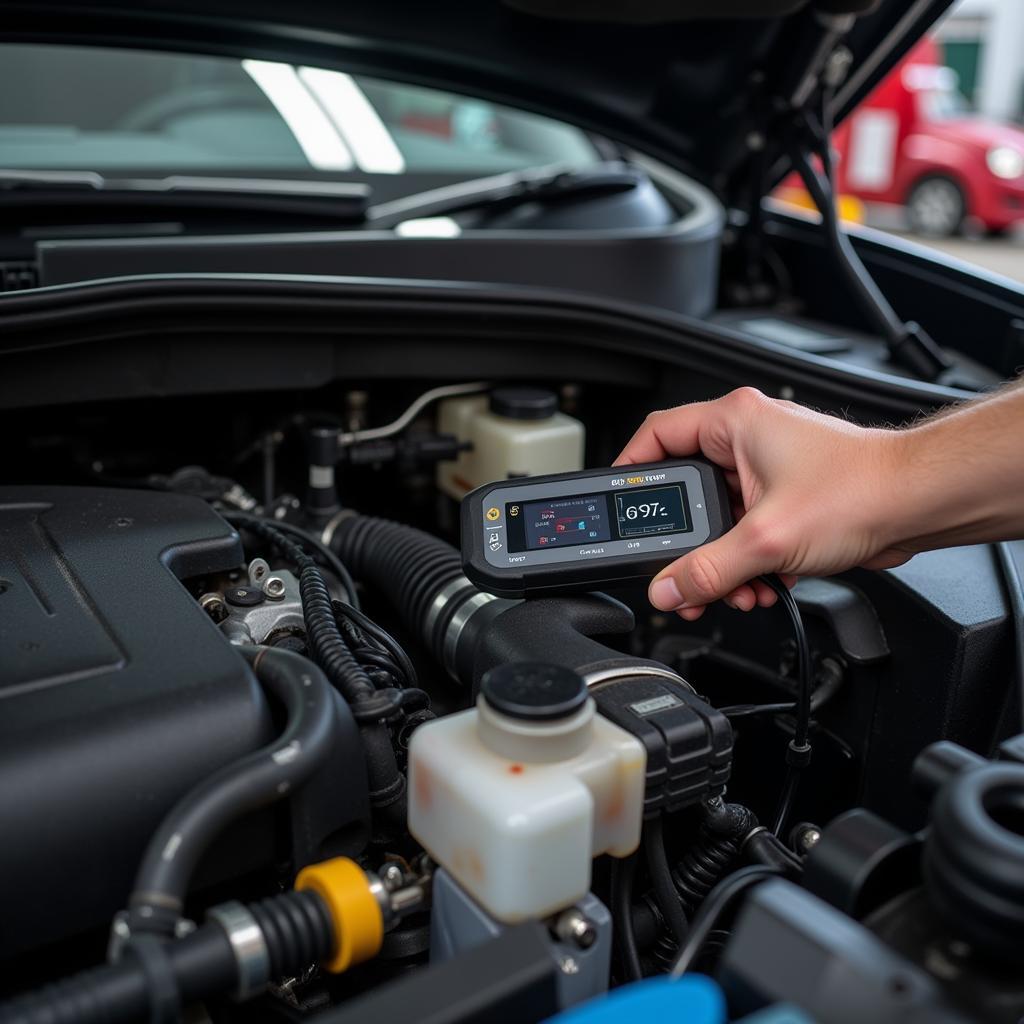 Mechanic Using a Diagnostic Scanner on a Car