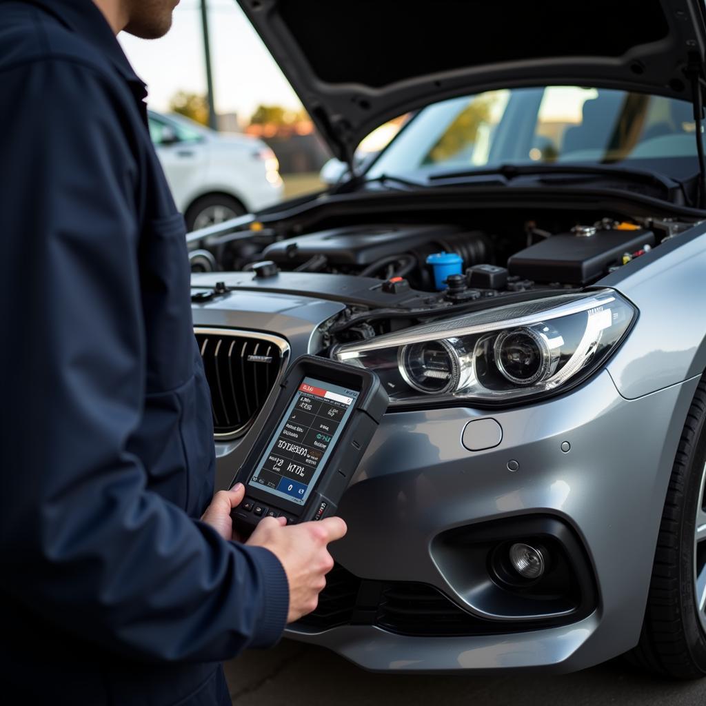 Mechanic Using a Diagnostic Scanner on a Car