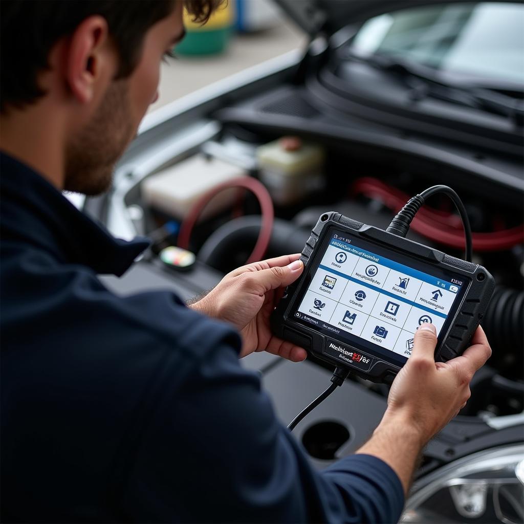 Mechanic Using a Diagnostic Tool