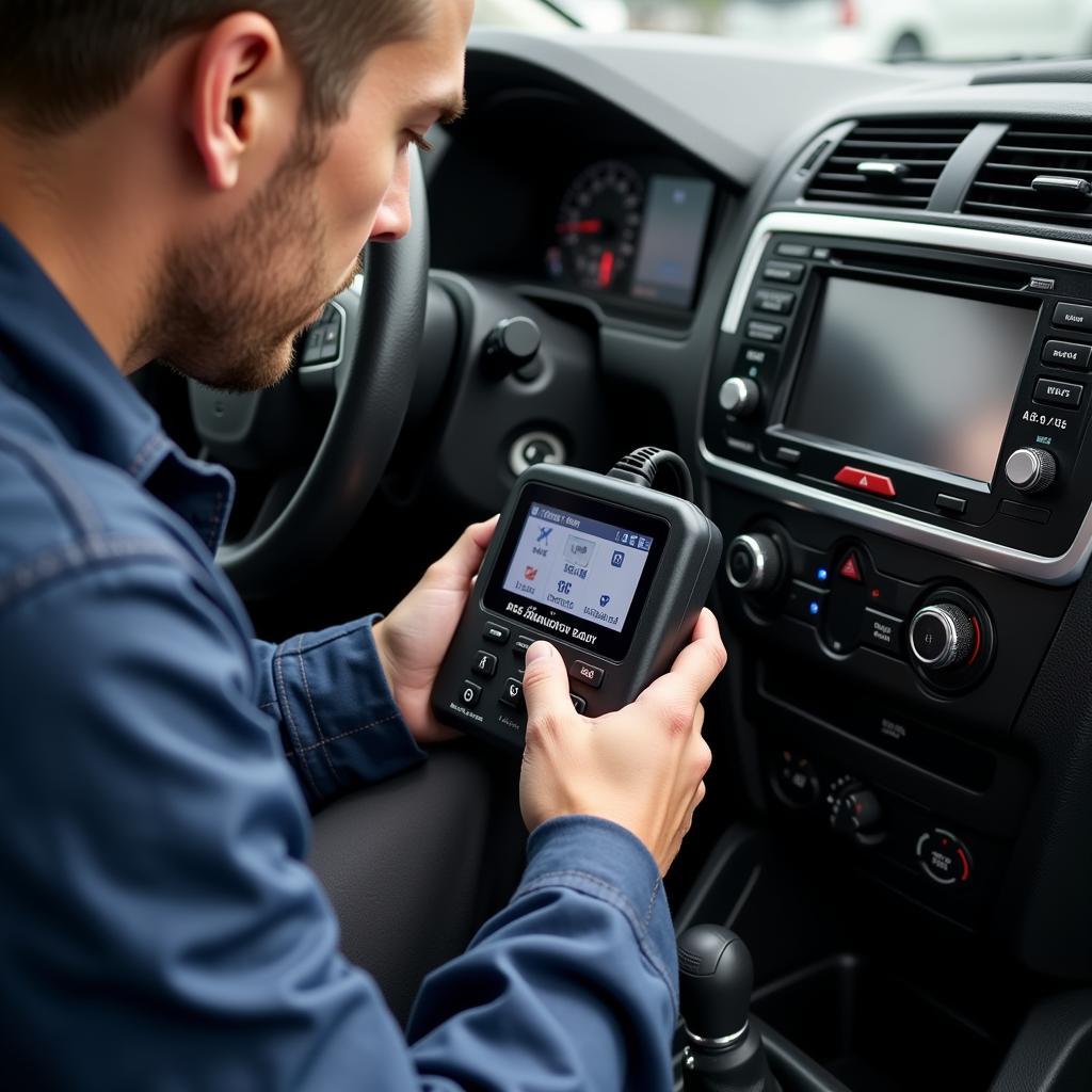 Mechanic Using a Diagnostic Tool