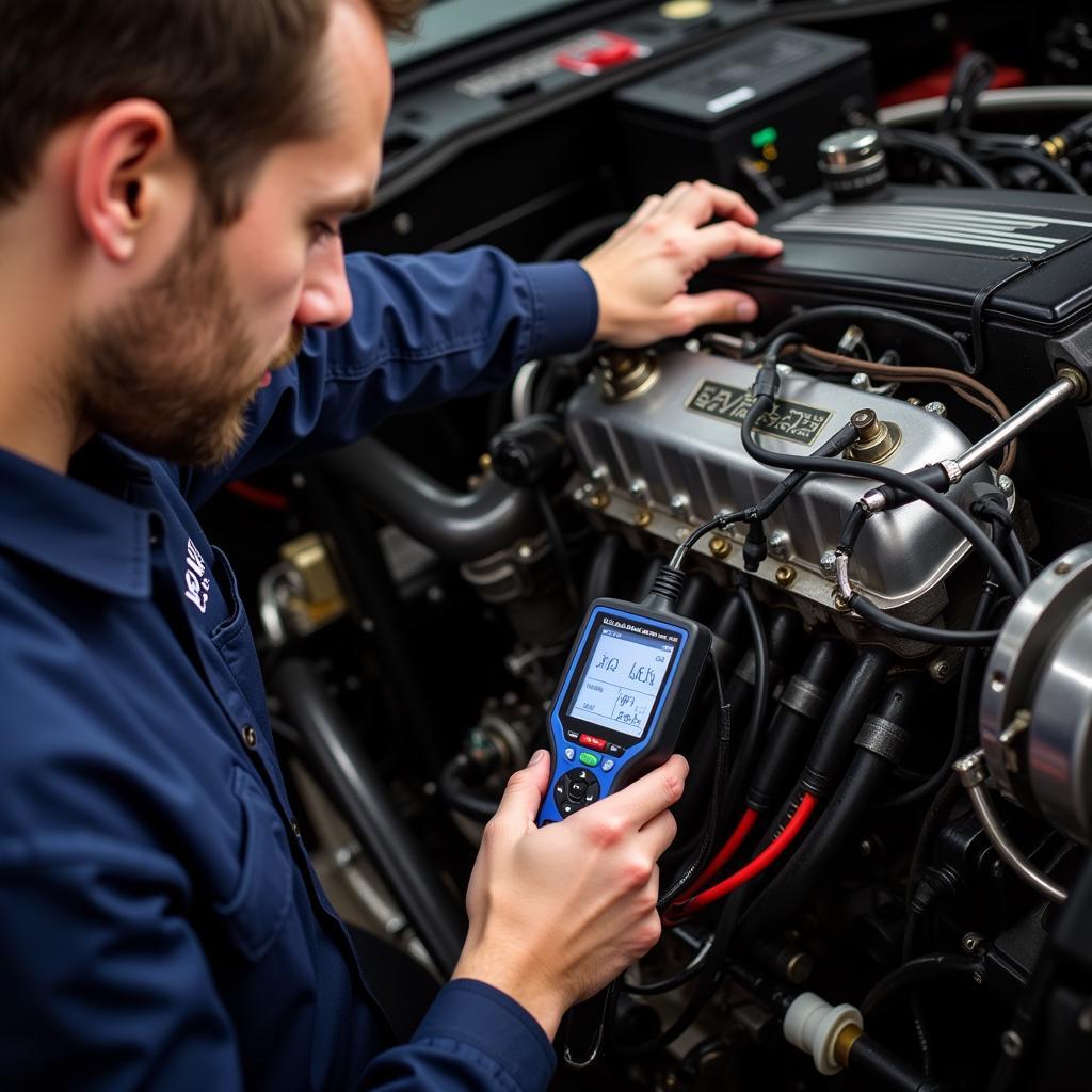 Mechanic Using Diagnostic Tool on VStar Engine