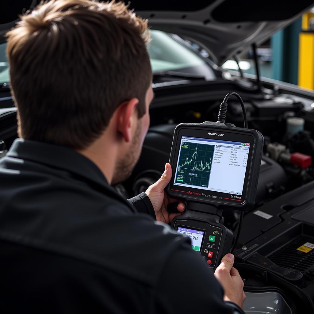 Mechanic Using a DPF Regeneration Tool