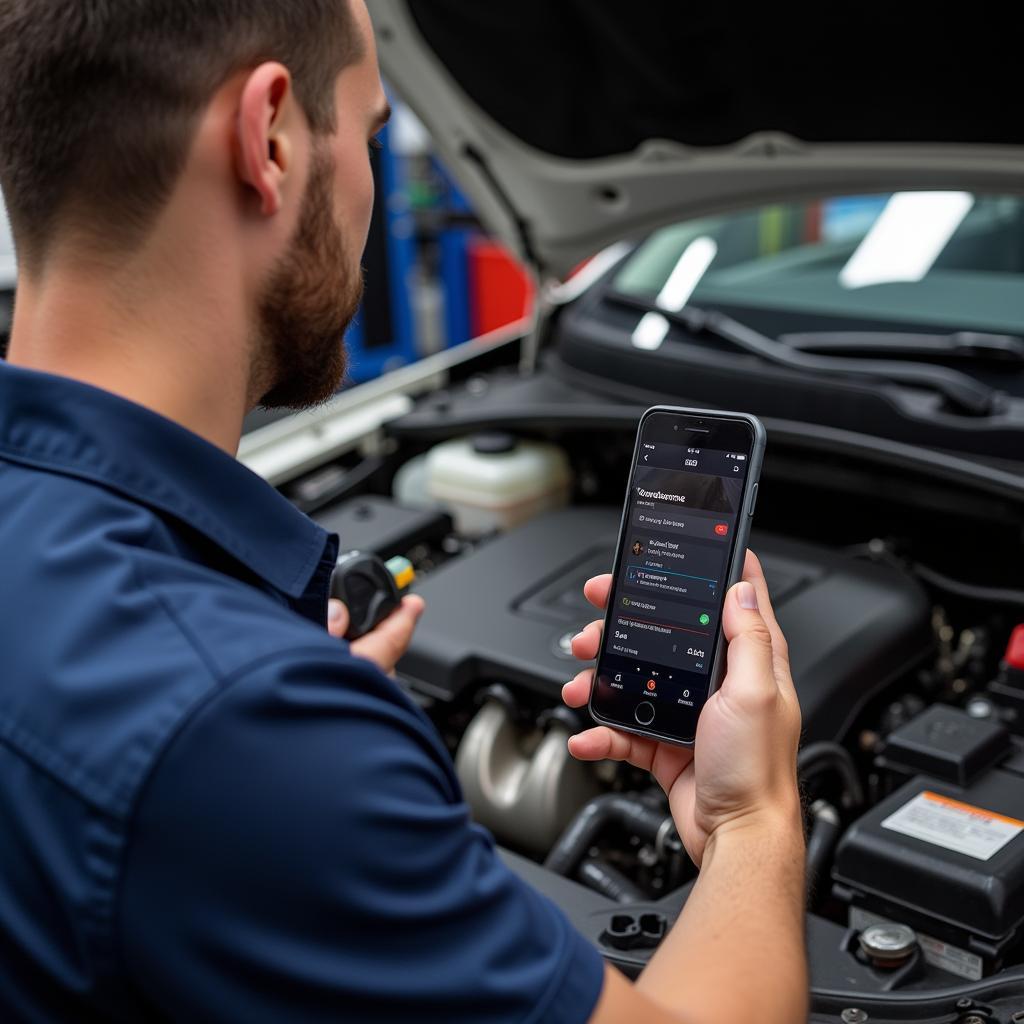 Mechanic Using Fixd OBD-II in Workshop