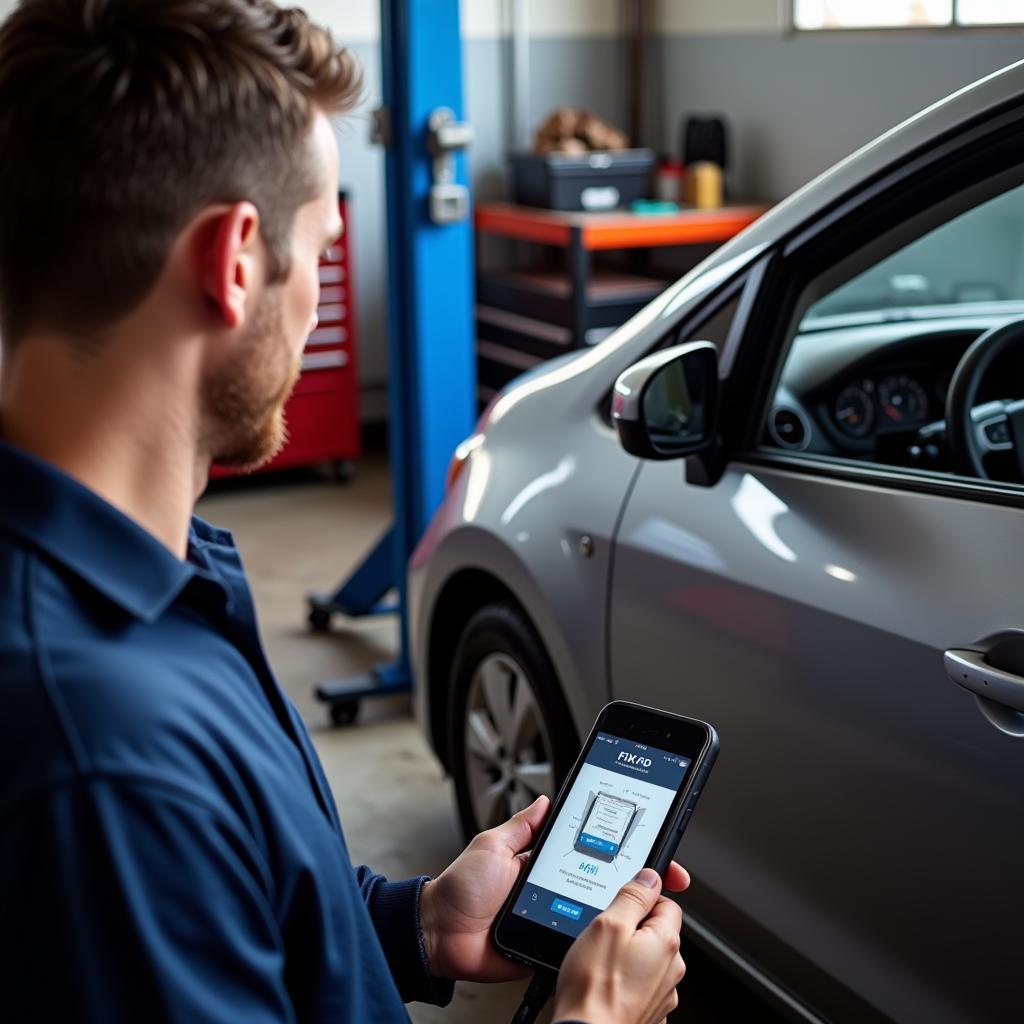 Mechanic Using Fix'd Tool and Smartphone