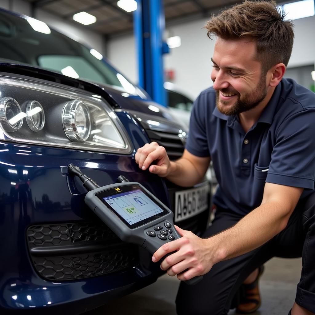 Mechanic Using Foxwell Fox Assist to Clear Codes