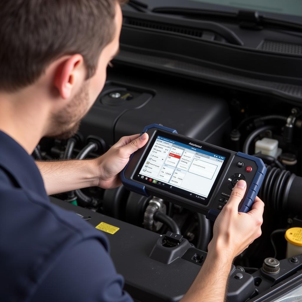 Mechanic Using Foxwell NT301 to Diagnose Car Problem