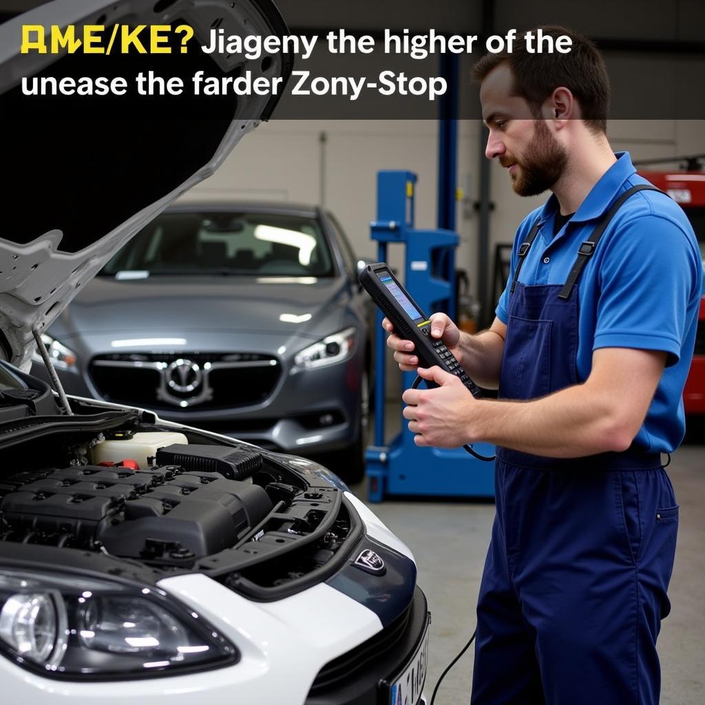 Mechanic using the Foxwell NT510 Elite scan tool in a garage