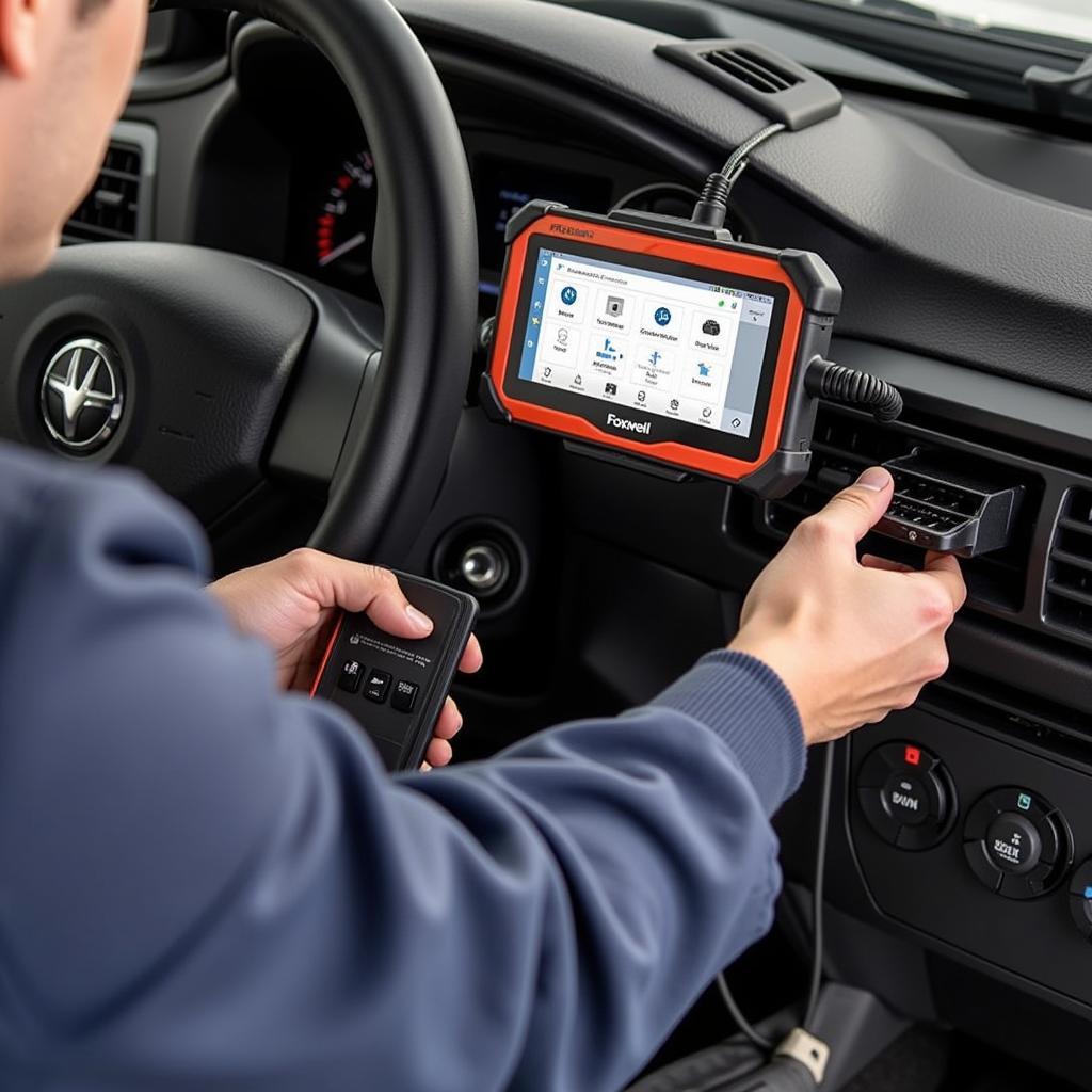 Mechanic Using Foxwell NT520 Pro on a Vehicle