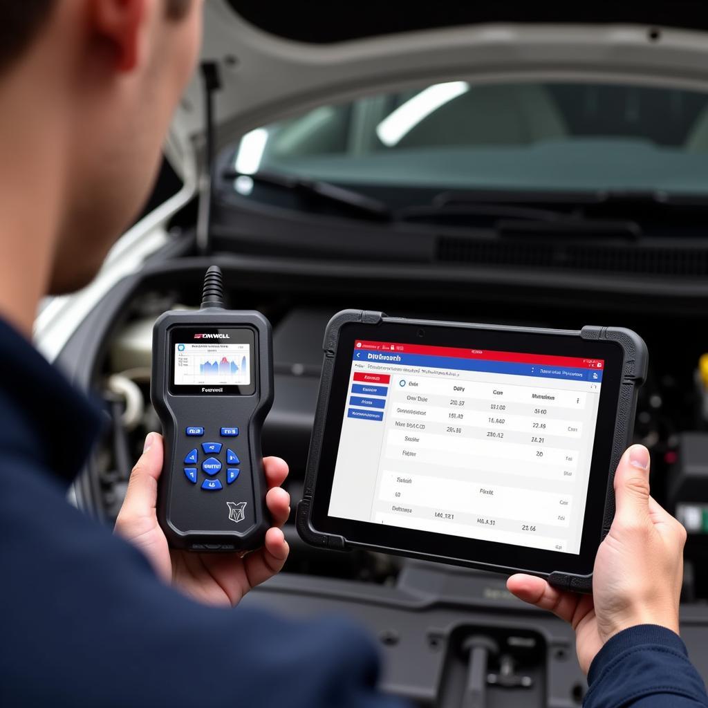 Mechanic Using Foxwell OBD2 Scanner