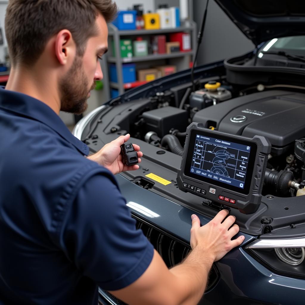 Mechanic Using Foxwell Scanner to Diagnose Car