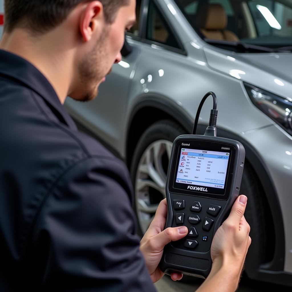 Mechanic Using a Foxwell Scanner