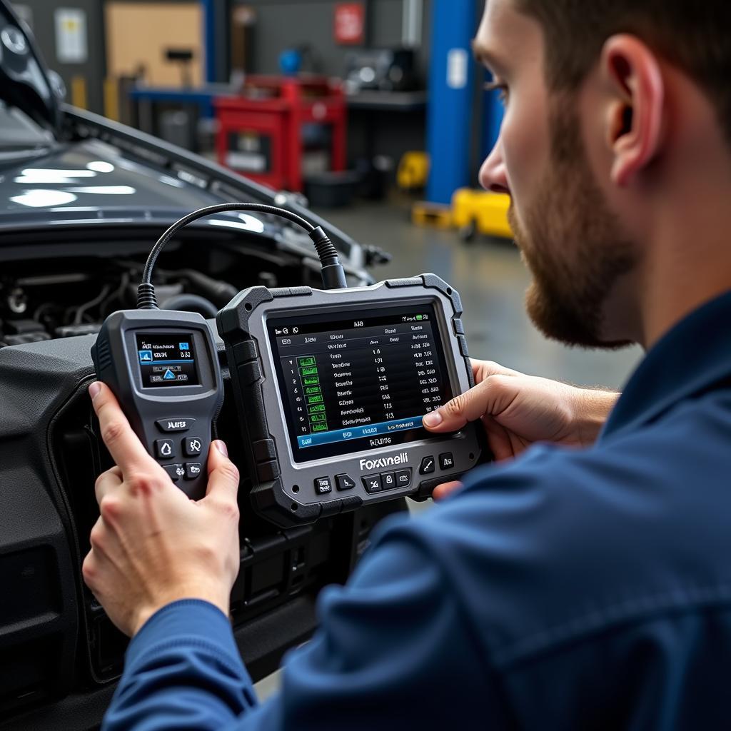 Mechanic Using Foxwell Scanner to Diagnose ABS Issue