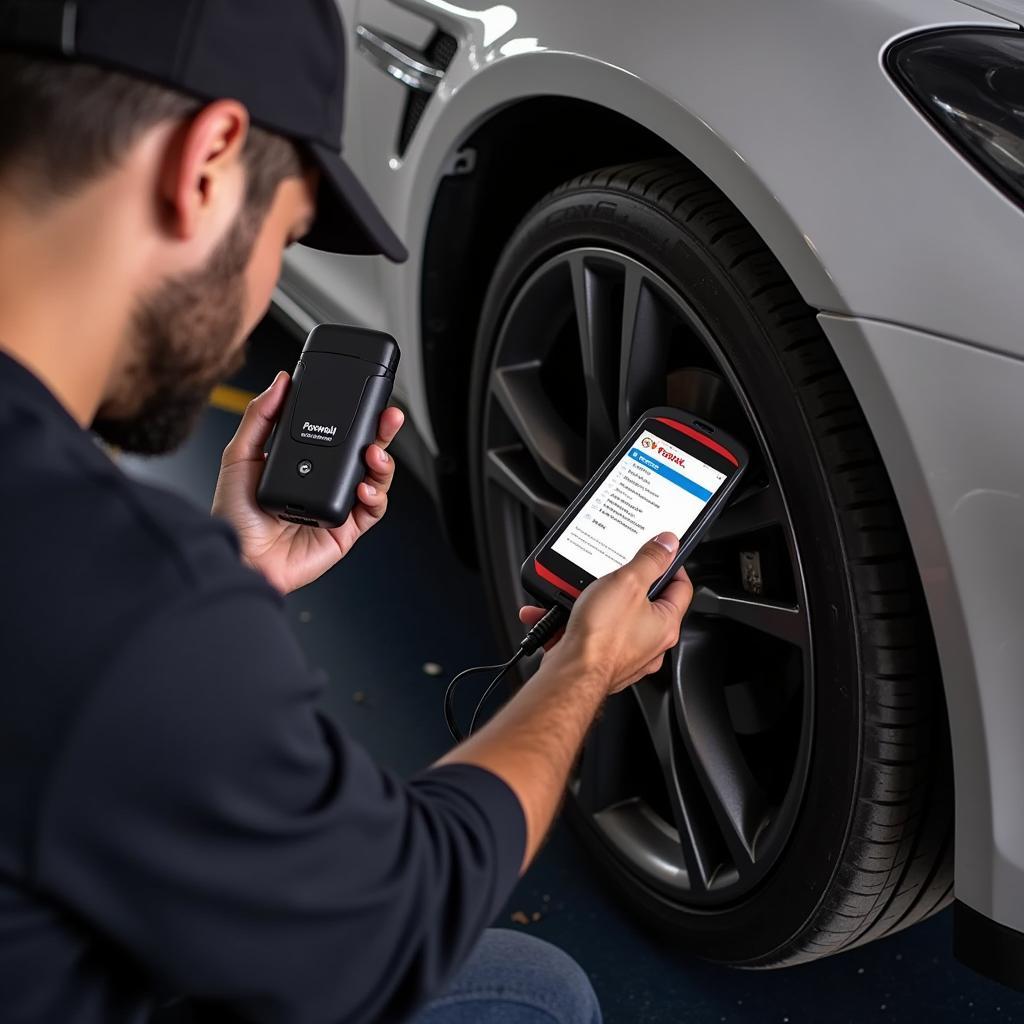 Mechanic Using Foxwell Scanner on a Vehicle