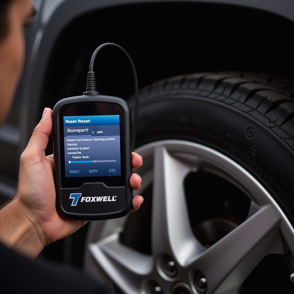 Mechanic Using Foxwell Scanner for TPMS Reset