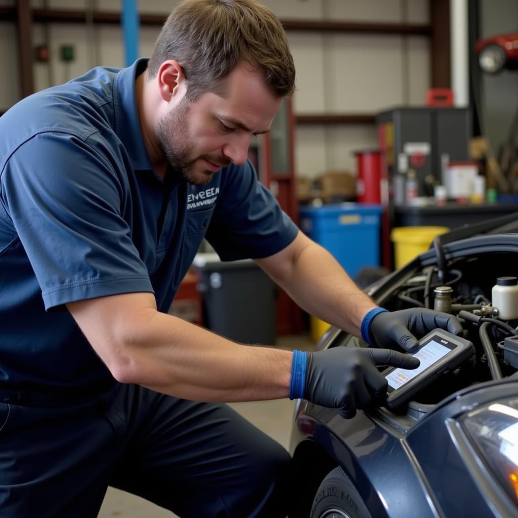 Mechanic Using Foxwell Scanner in Sevierville