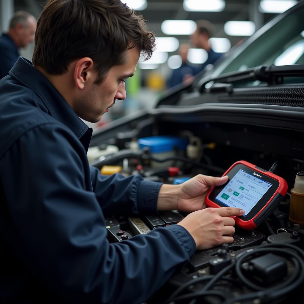 Mechanic Using Maxidas in a Repair Shop